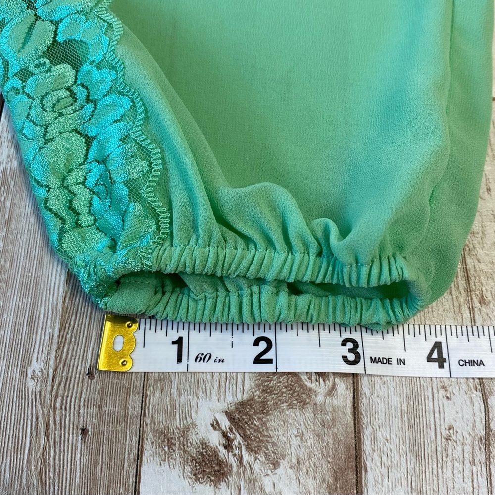 Mint Green Sheer Long Sleeve Blouse w/ Rose Lace- size S - Picture 8 of 12